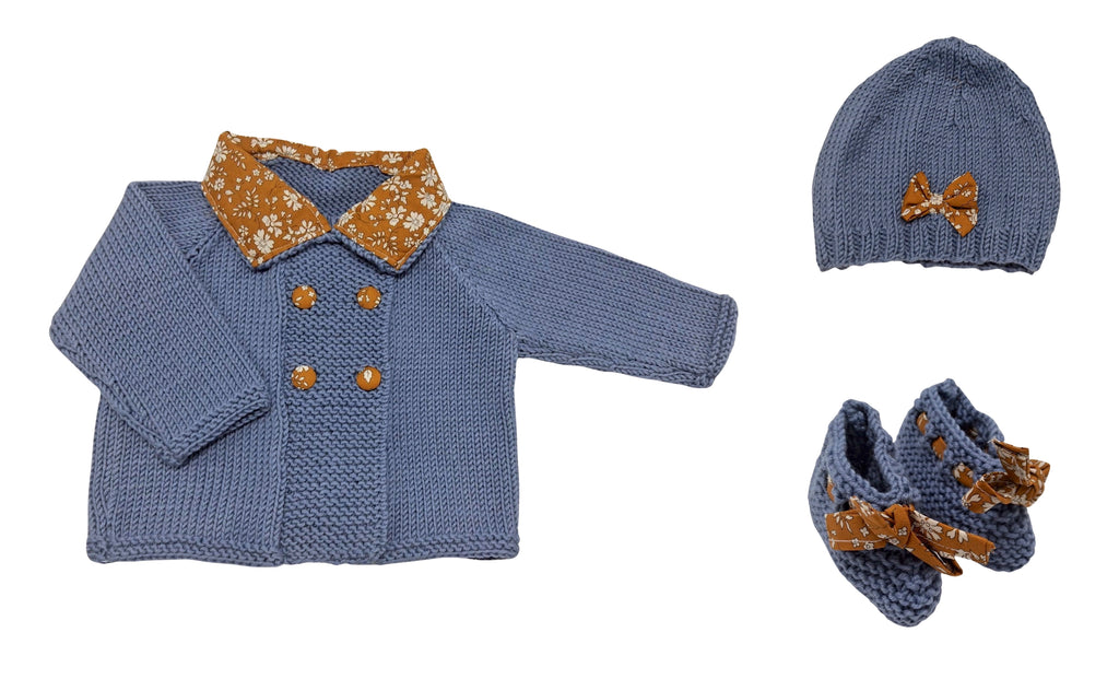 Ensemble bébé en laine mérinos - Emma bleu