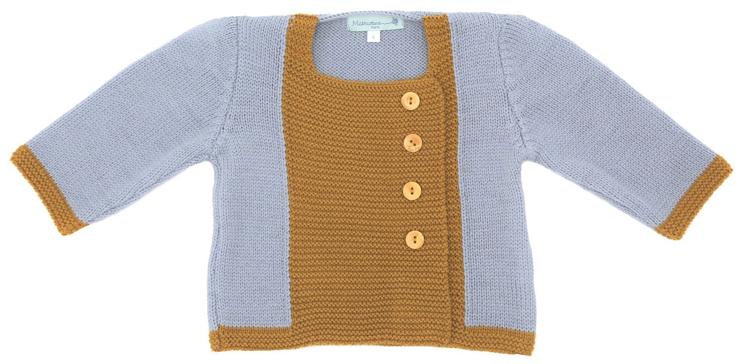 Gilet bébé Tichat gris & brun-doré laine mérinos