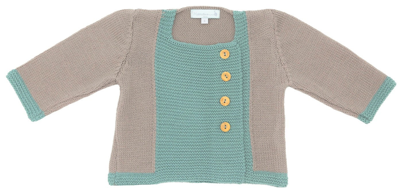 Ensemble Bébé Harmonie taupe & vert laine mérinos