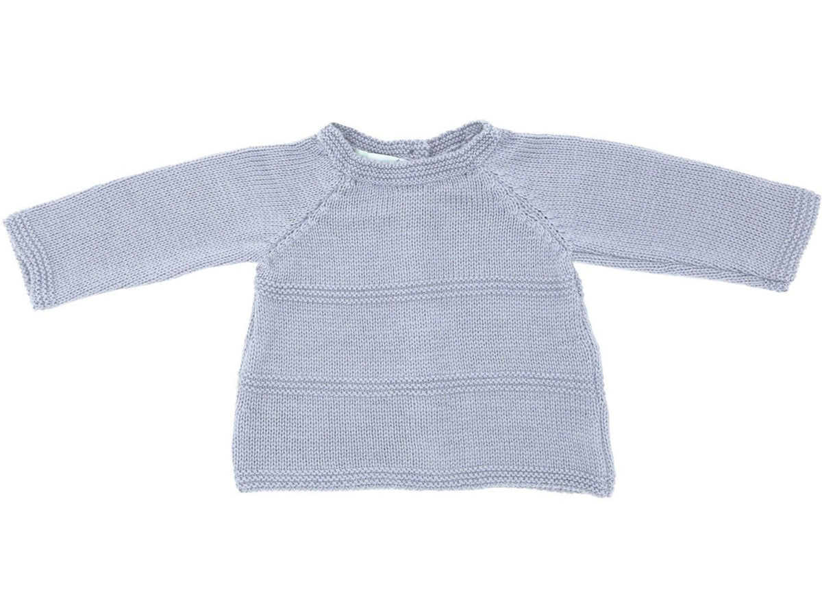 Brassière bébé en laine mérinos gris-bleu, tricotée en France