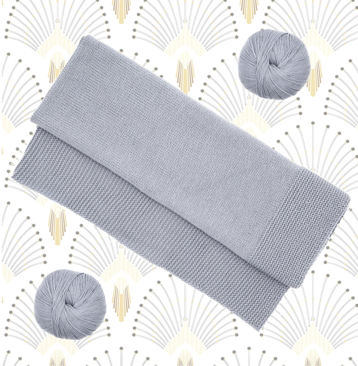 Couverture bébé en laine mérinos gris-bleu, tricotée en France