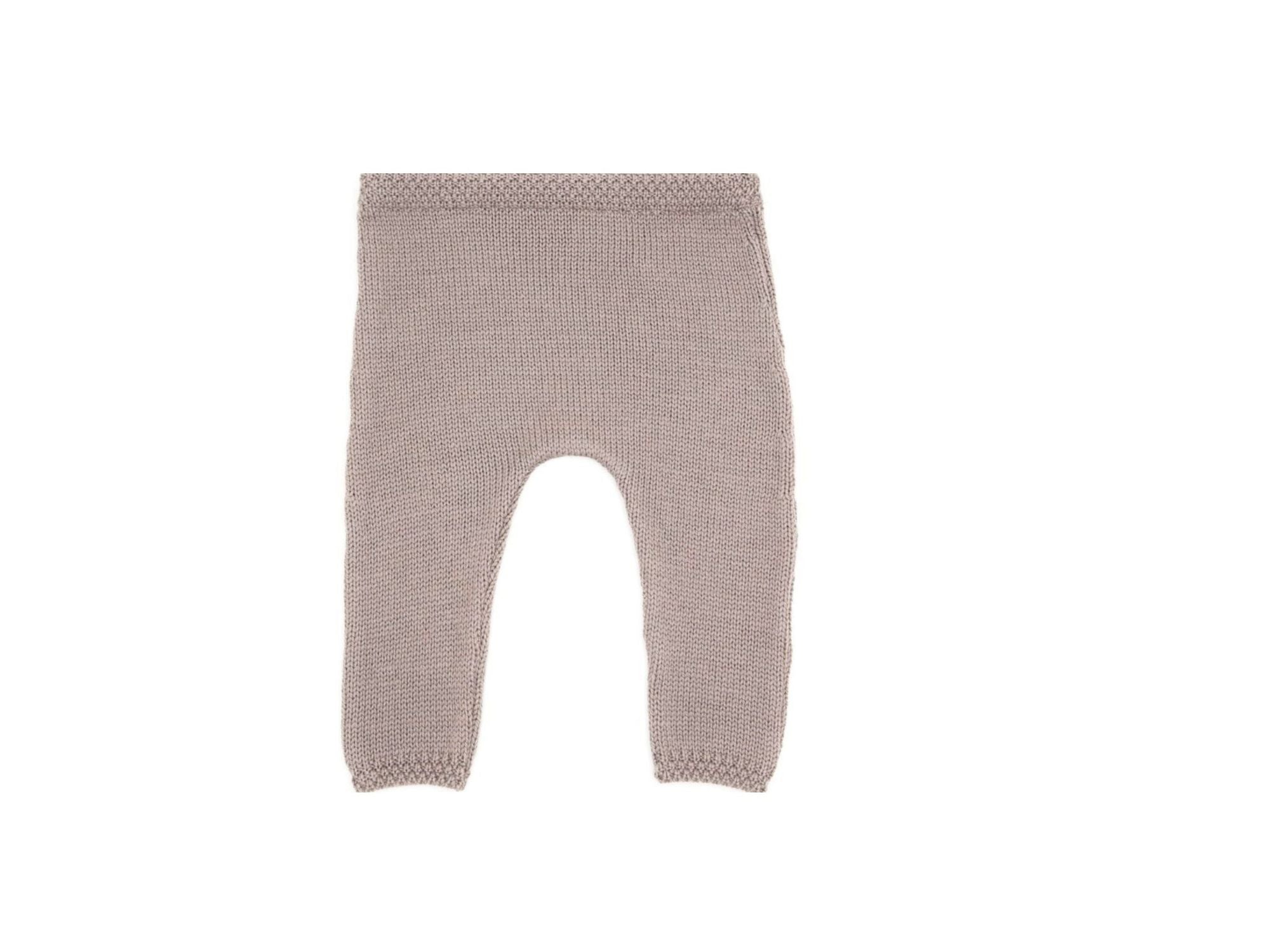 Pantalon bébé en laine mérinos taupe, tricoté en France