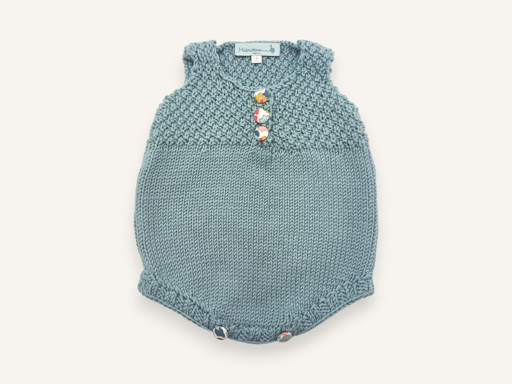 Barboteuse bébé Pioupiou en laine mérinos céladon, Made in France