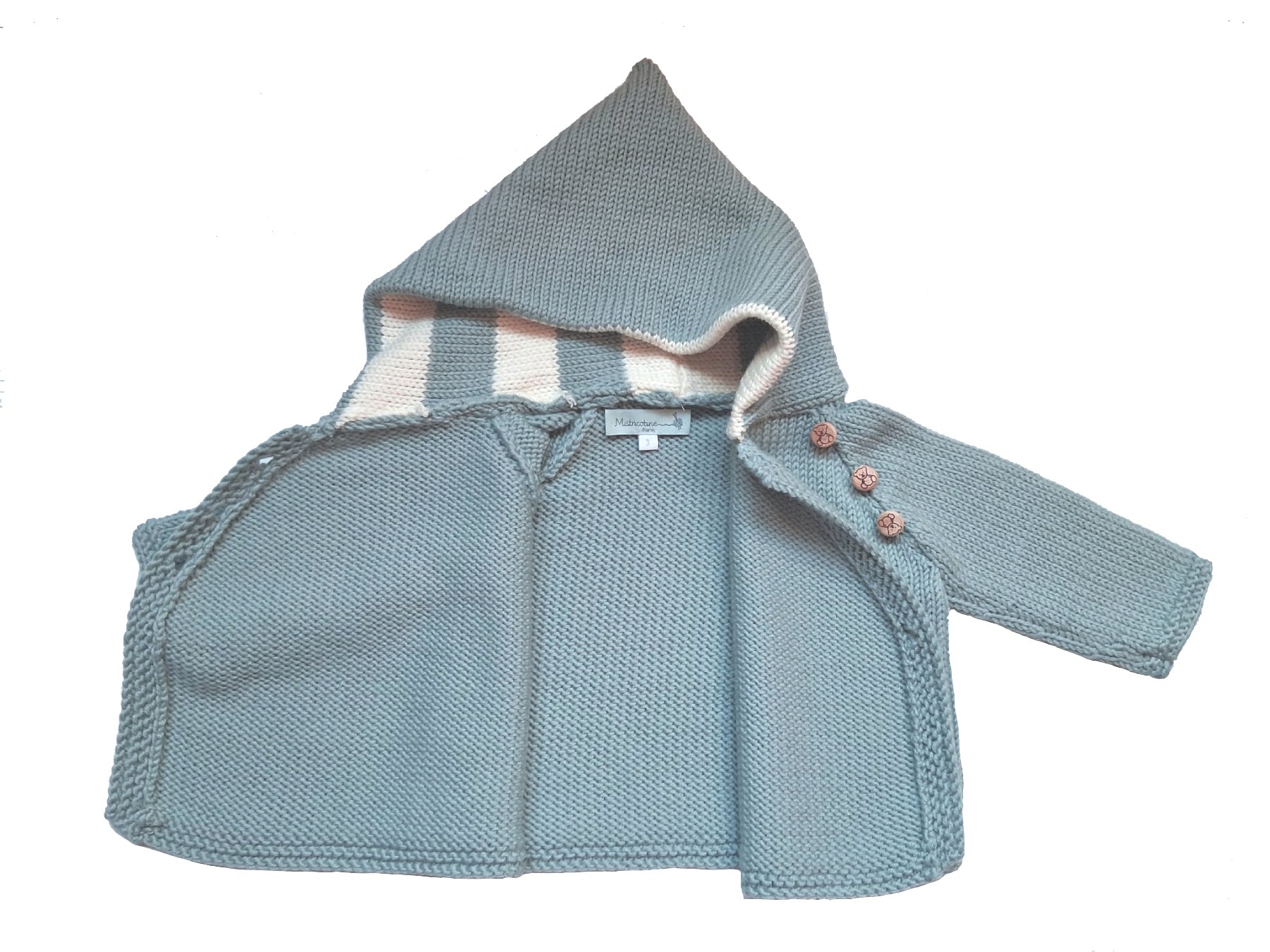 Paletot bébé en tricot laine mérinos - Nono céladon