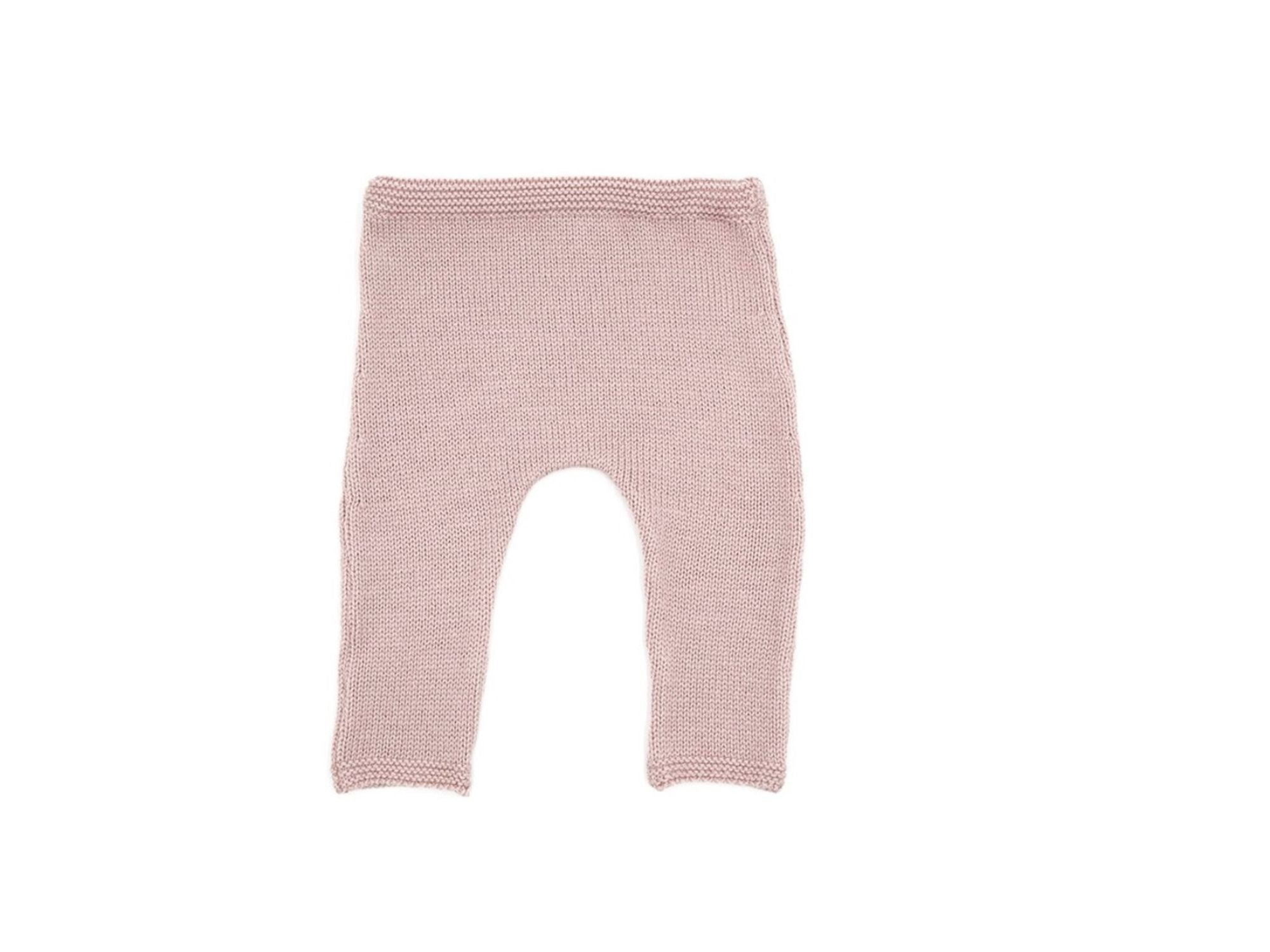 Pantalon bébé rose en laine mérinos, tricoté en France