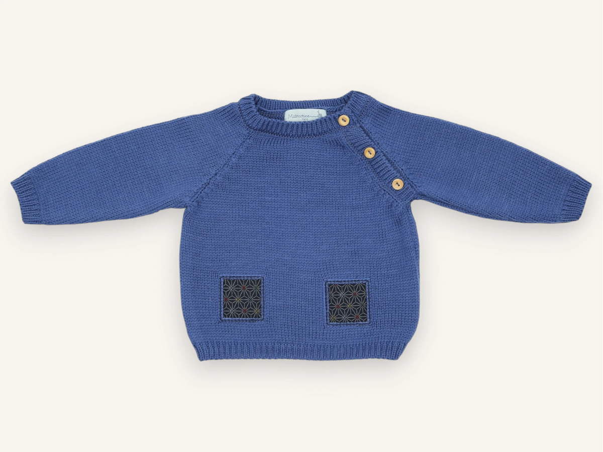 Pull bébé laine mérinos - Patou - Bleu
