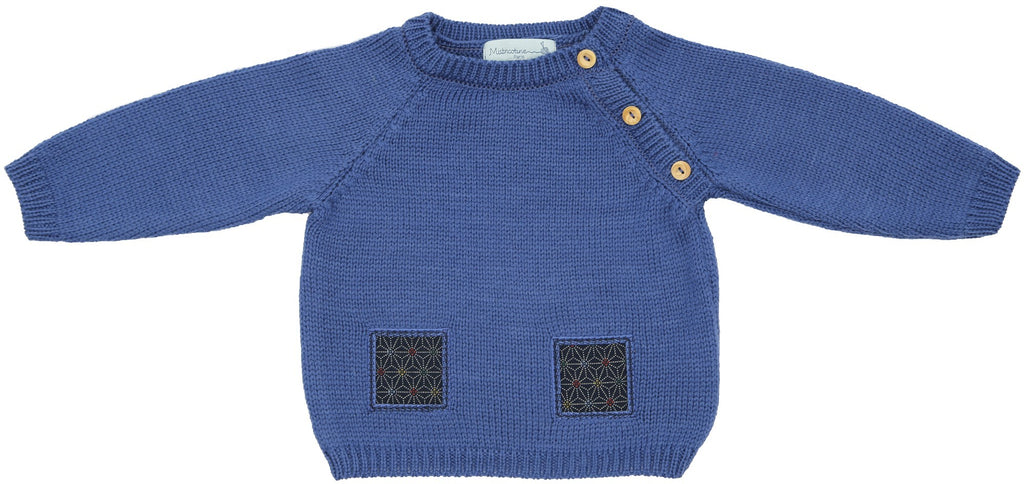Pull Bébé Patou bleu laine mérinos