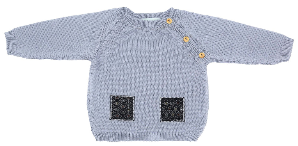 Pull Bébé Patou gris-bleu laine mérinos