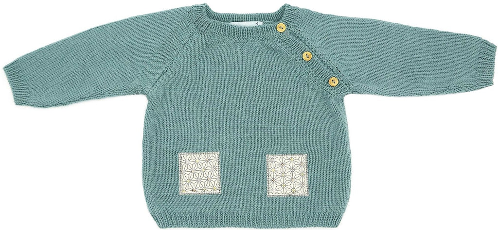 Pull Bébé Patou vert laine mérinos