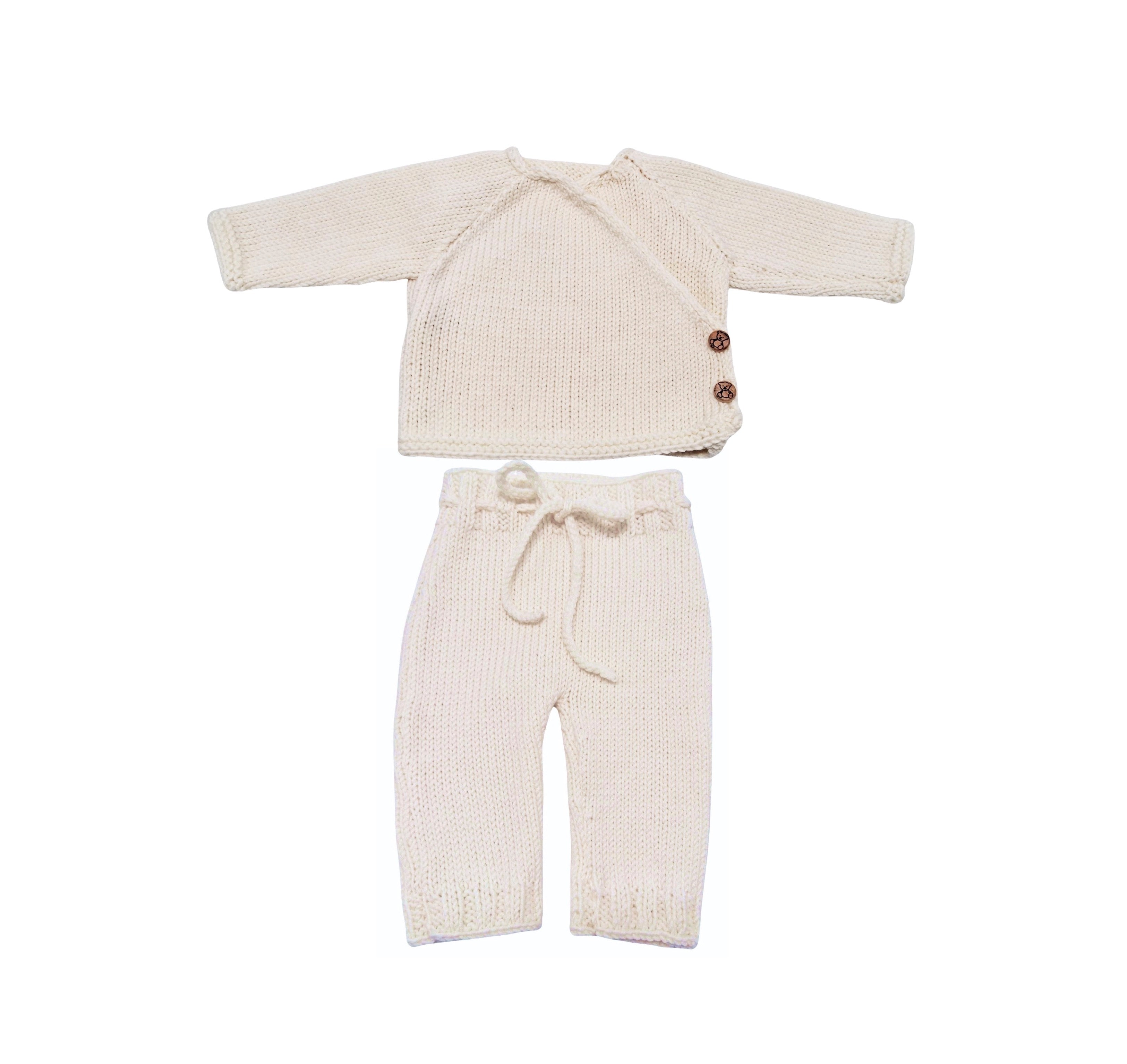 Tenue de naissance en laine mérinos | Mini pouce écru