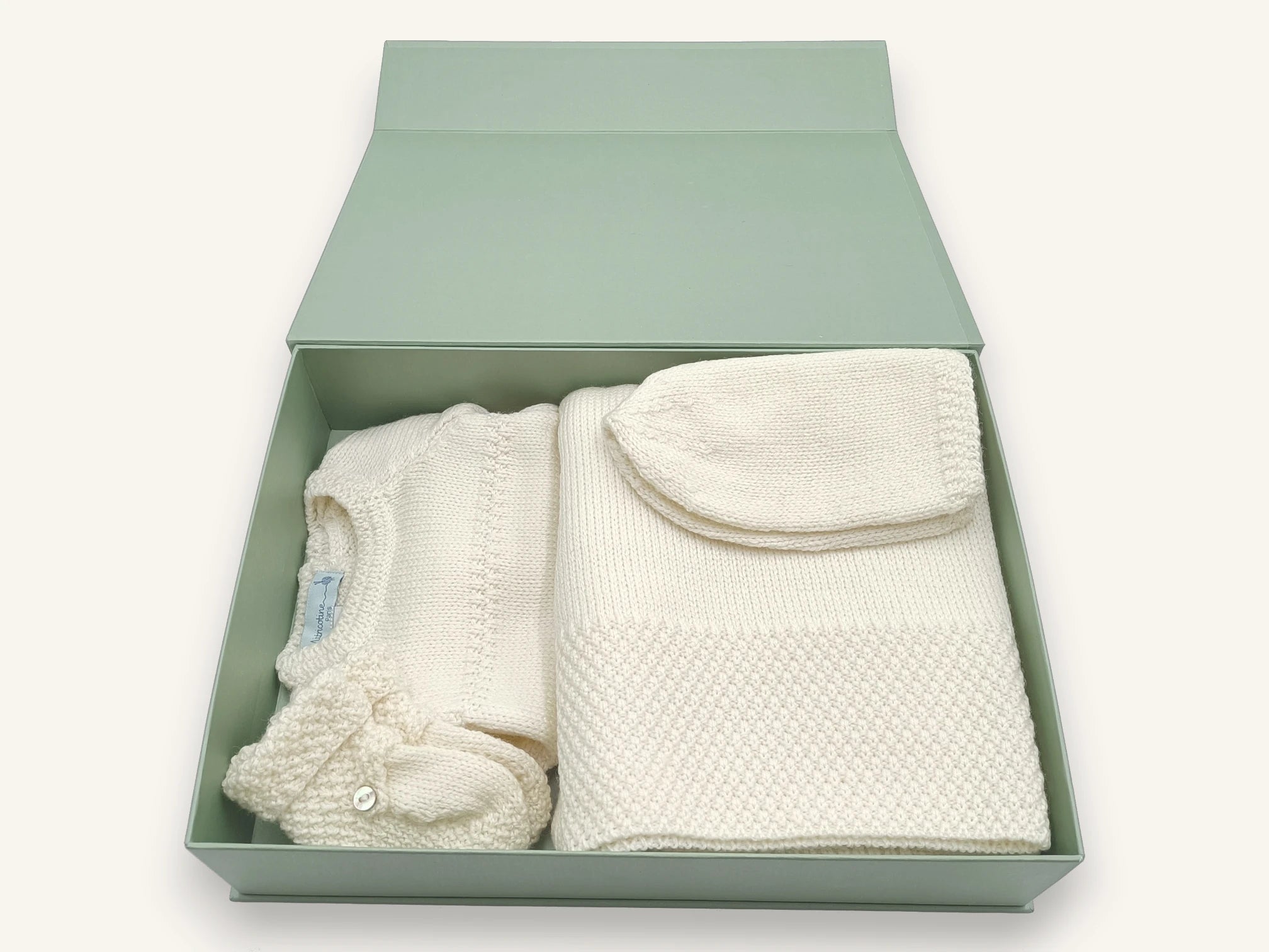Trousseau de naissance laine mérinos - Bonheur écru