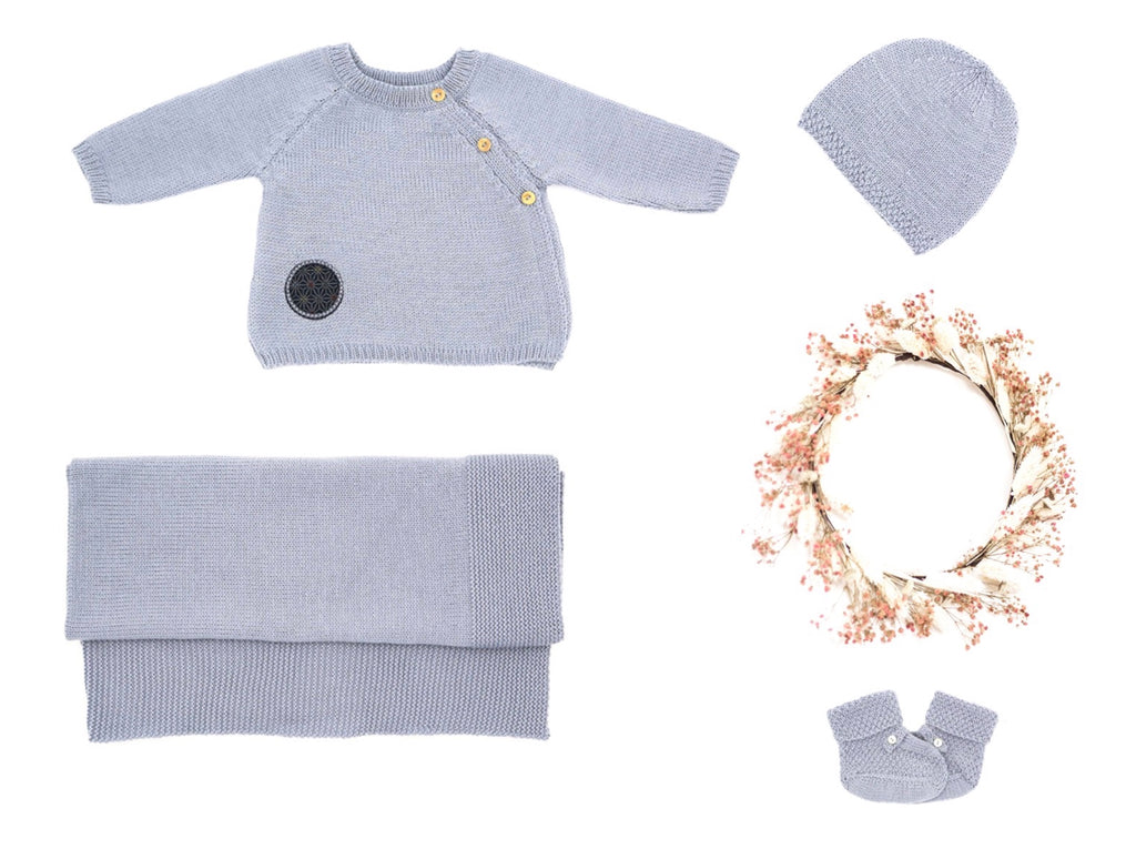 Trousseau prématuré laine mérinos - Joie gris-bleu