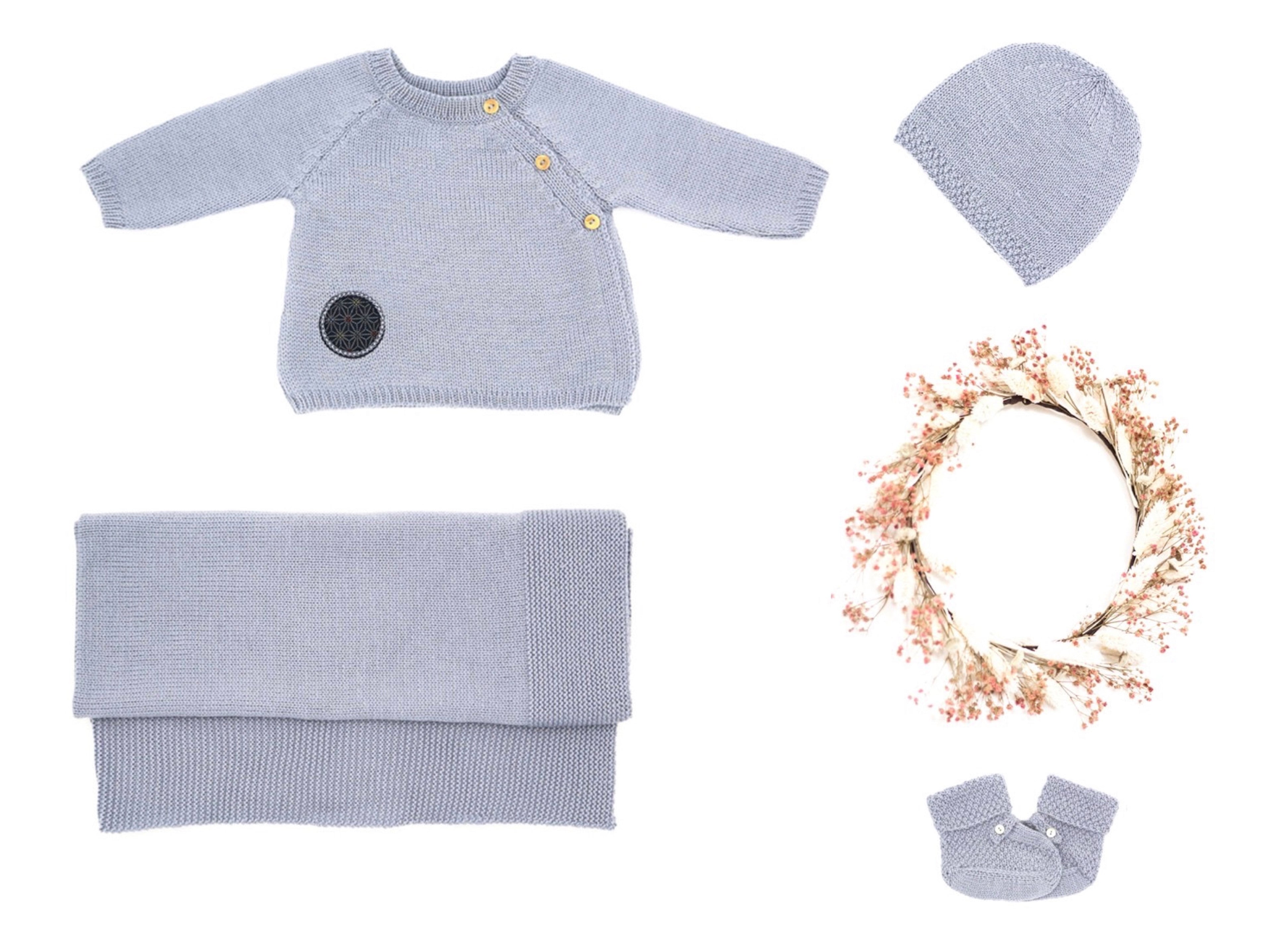 Trousseau prématuré laine mérinos - Joie gris-bleu