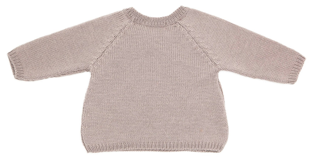 Vue de dos d’une brassière prématuré en laine mérinos taupe